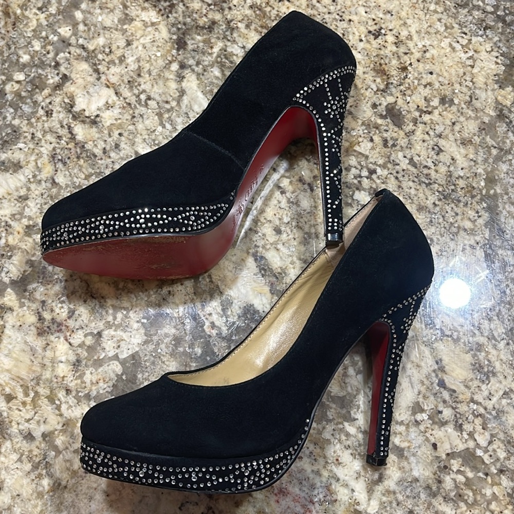 Black Christian Louboutin heels with diamonds